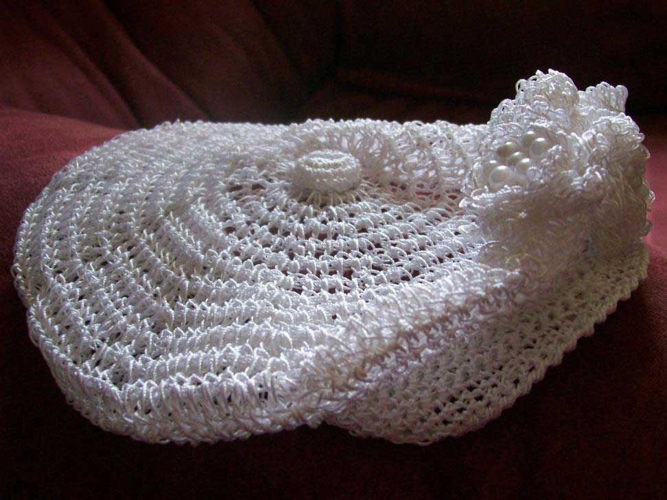 Silk crochet beret with 3 flowers attached