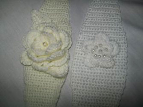 Crochet headbands all colours with roses/flowers with beads in the flowers - White/cream or colour to suit