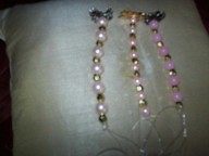 Pink beads with gold silver brooches